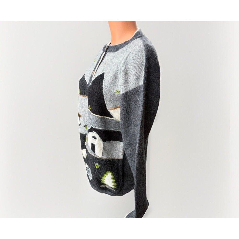 Women’s Alpaca Button Up Cardigan Sweater Size L Black Gray - Picture 2 of 4